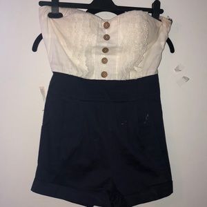 navy and white romper